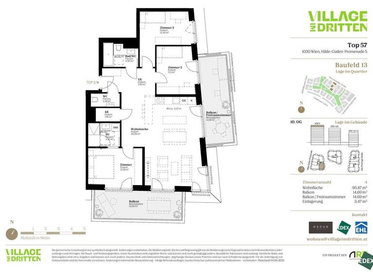 Terrassenwohnung zum Kauf - Erstbezug 927.000 € 4 Zimmer 95,9 m² 10. Geschoss Otto-Preminger-Straße Wien 1030