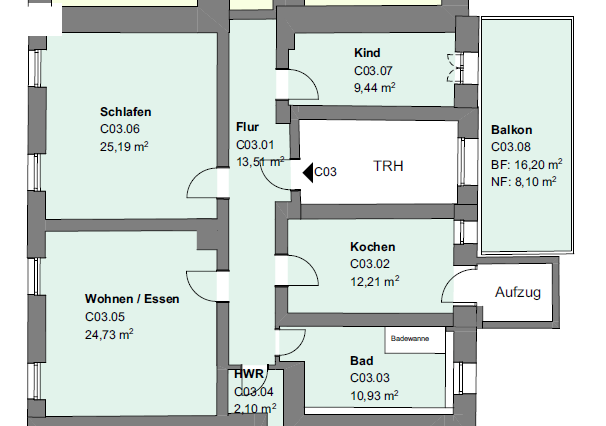 Wohnung zur Miete 1.750 € 3 Zimmer 106,2 m²<br/>Wohnfläche 2.<br/>Geschoss Moningerstraße 9 Weststadt - Südlicher Teil Karlsruhe 76135