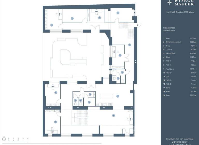 Büro zur Miete 5.277 € 12 Zimmer 527,7 m² Bürofläche Karl-Meißl-Straße Wien 1200