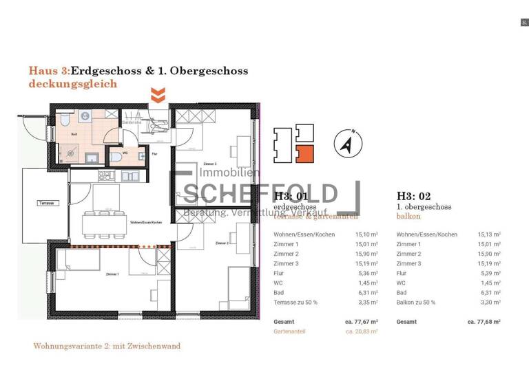 Wohnung zum Kauf provisionsfrei 407.900 € 4 Zimmer 77,7 m²<br/>Wohnfläche EG<br/>Geschoss Felsengartenstraße 22 Biberach Biberach an der Riß 88400