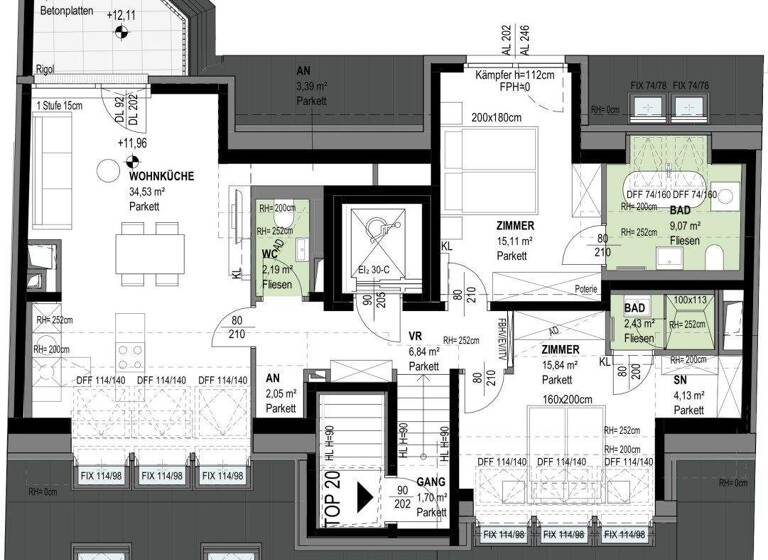 Wohnung zum Kauf - Erstbezug 798.000 € 3 Zimmer 97,3 m² 5. Geschoss Veronikagasse 31 Wien 1170