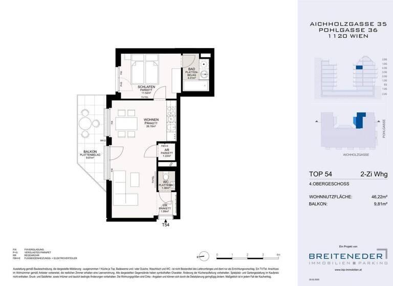 Wohnung zum Kauf - Erstbezug 359.000 € 2 Zimmer 46,2 m² 4. Geschoss Aichholzgasse Wien 1120