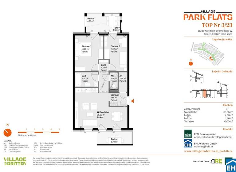 Wohnung zum Kauf - Erstbezug 563.000 € 3 Zimmer 68,7 m² 7. Geschoss Ljuba-Welitsch-Promenade 22 Wien 1030