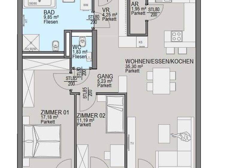 Wohnung zum Kauf - Erstbezug 424.400 € 3 Zimmer 86,8 m² 1. Geschoss Straßgang Graz 8054