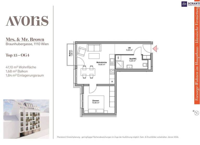 Wohnung zum Kauf - Erstbezug provisionsfrei 229.000 € 2 Zimmer 41,1 m² 4. Geschoss Braunhubergasse Wien 1110