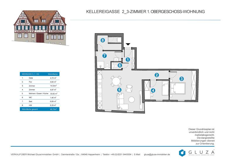 Wohnung zum Kauf 470.000 € 3 Zimmer 81 m²<br/>Wohnfläche Heppenheim Heppenheim (Bergstraße) 64646