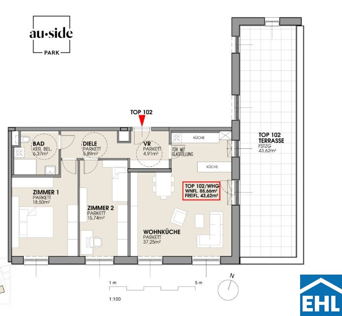 Wohnung zur Miete 1.072 € 3 Zimmer 88,7 m²<br/>Wohnfläche 1.<br/>Geschoss Marienring Haslau-Maria Ellend 2402