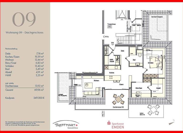 Wohnung zum Kauf provisionsfrei 349.000 € 3 Zimmer 70 m² Larrelt Emden 26723