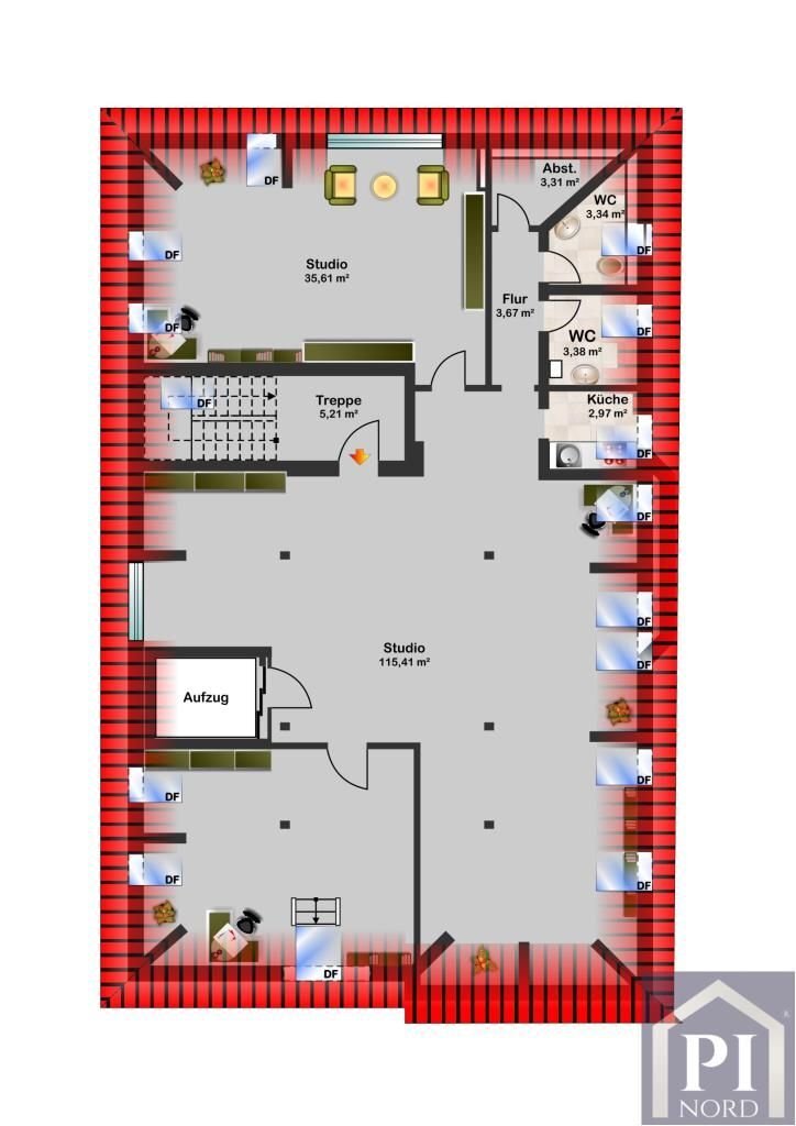 Büro-/Praxisfläche zur Miete 3.180 € 169 m²<br/>Bürofläche ab 169 m²<br/>Teilbarkeit Damperhof Kiel 24103