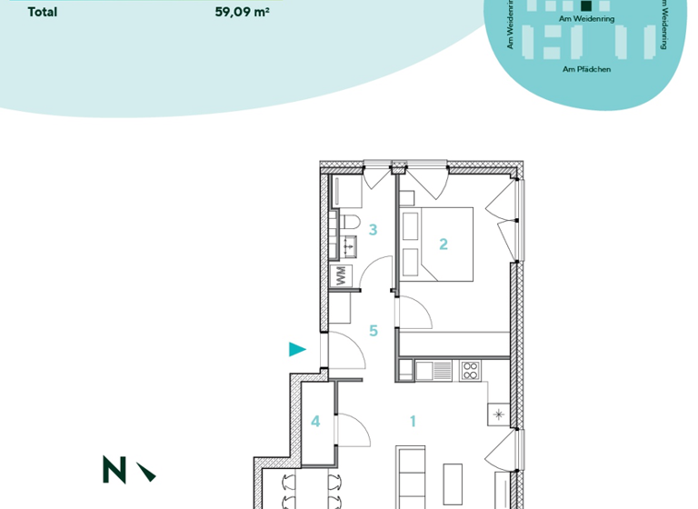 Wohnung zur Miete 1.295 € 2 Zimmer 59,1 m² 3. Geschoss frei ab 01.04.2026 Am Weidenring 40 Ober-Eschbach Bad Homburg vor der Höhe 61352