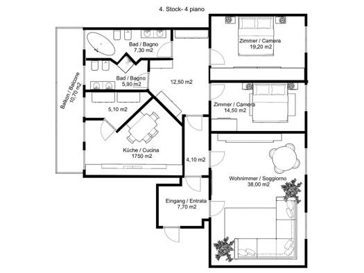Wohnung zur Miete 1.450 € 3 Zimmer 159 m² 5. Geschoss Bozen 39100