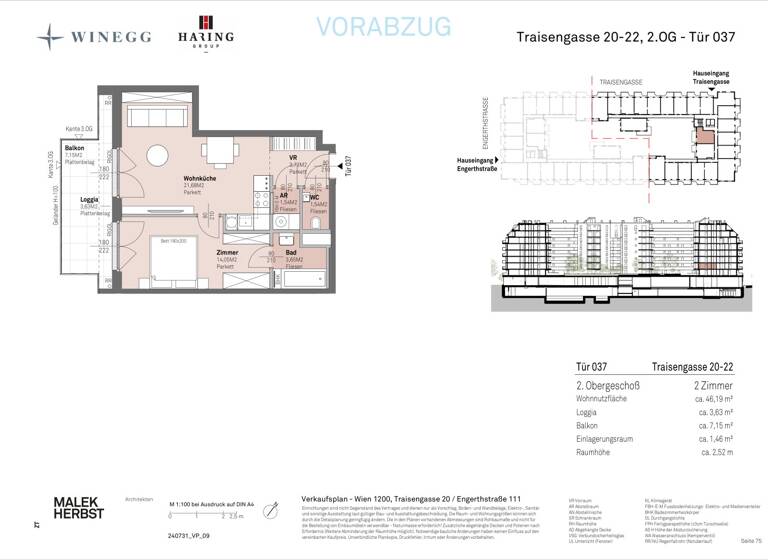 Wohnung zum Kauf - Erstbezug 306.600 € 2 Zimmer 46,2 m² 2. Geschoss Traisengasse 20-22 Wien 1200