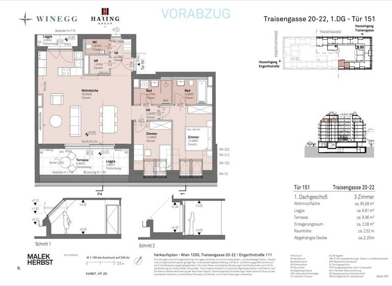 Wohnung zum Kauf - Erstbezug 754.900 € 3 Zimmer 85,9 m² 7. Geschoss Traisengasse 20-22 Wien 1200