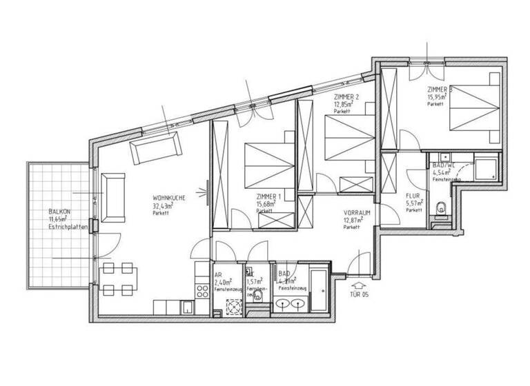 Wohnung zur Miete 2.429 € 4 Zimmer 108,3 m² 1. Geschoss Karlweisgasse 15 Wien 1180