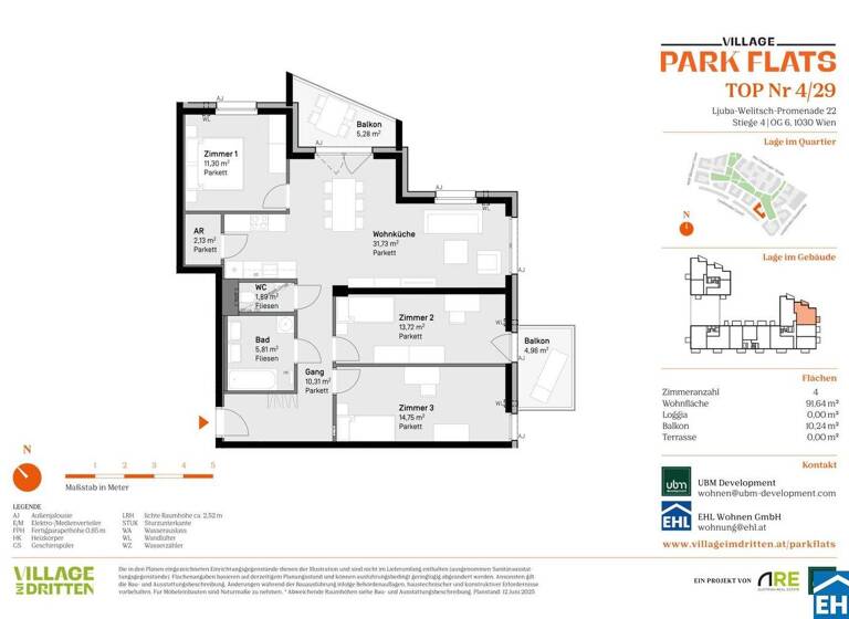 Wohnung zum Kauf - Erstbezug 681.000 € 4 Zimmer 91,6 m² 6. Geschoss Ljuba-Welitsch-Promenade 22 Wien 1030