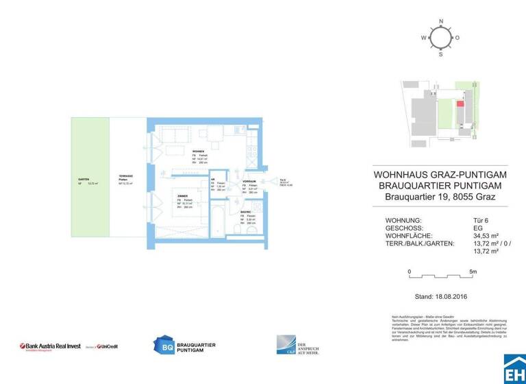 Wohnung zur Miete 459 € 2 Zimmer 34,9 m² EG frei ab 01.04.2026 Brauquartier Puntigam Graz 8055