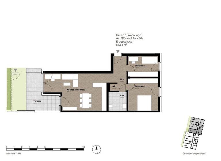 Wohnung zur Miete - Erstbezug 965 € 3 Zimmer 84,5 m² EG frei ab sofort Am Glückauf Park 10a-16b Hassel Gelsenkirchen 45896