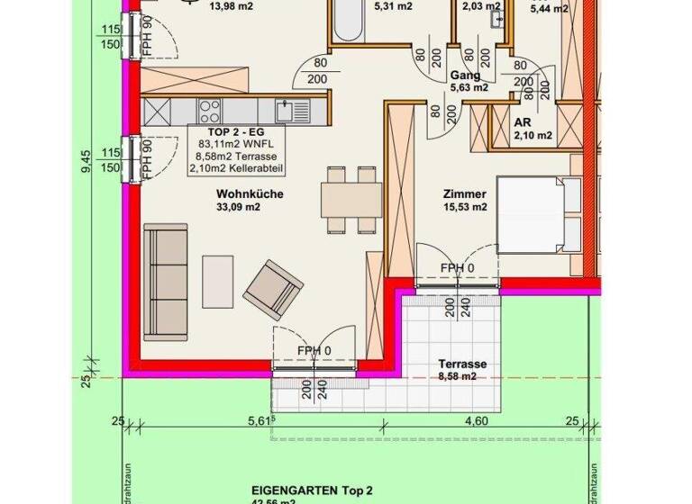 Wohnung zum Kauf 324.500 € 3 Zimmer 83,1 m² EG Wiener Neustadt 2700