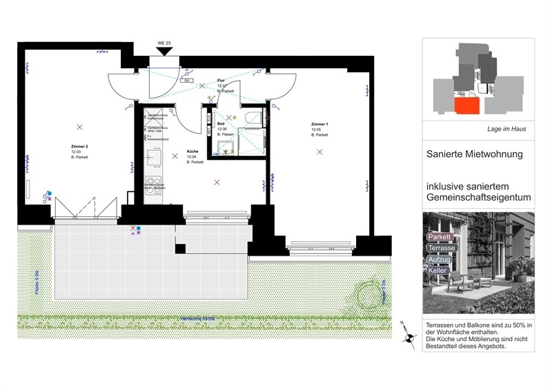 Terrassenwohnung zum Kauf 315.000 € 2 Zimmer 59,3 m²<br/>Wohnfläche EG<br/>Geschoss Deidesheimer Str. 8 Wilmersdorf Berlin 14197