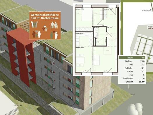 Wohnung zum Kauf - Erstbezug provisionsfrei 100.500 € 2 Zimmer 60 m² 1. Geschoss Bessunger Straße 105 Darmstadt Darmstadt 64285