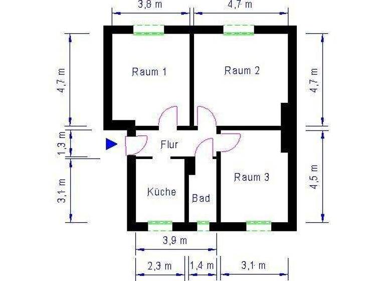 Wohnung zur Miete 550 € 3 Zimmer 68,7 m² 1. Geschoss frei ab 01.05.2026 Walbecker Str. 51 Stadtfeld West Magdeburg 39110