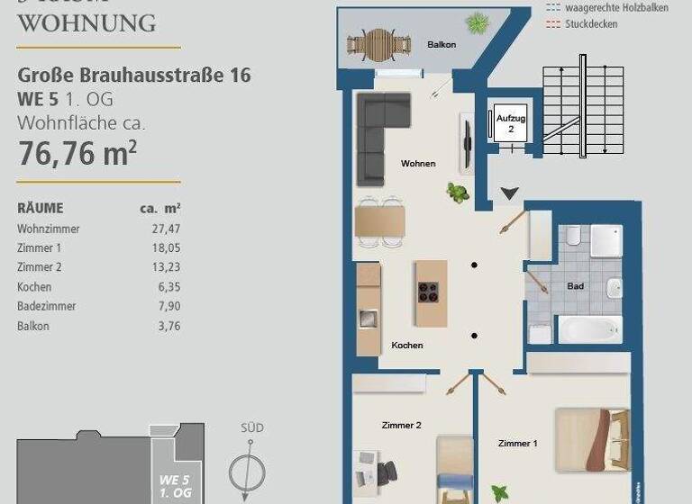Wohnung zur Miete - Erstbezug 1.228 € 3 Zimmer 76,8 m² 1. Geschoss frei ab sofort Große Brauhausstr. 16 Altstadt Halle 06108
