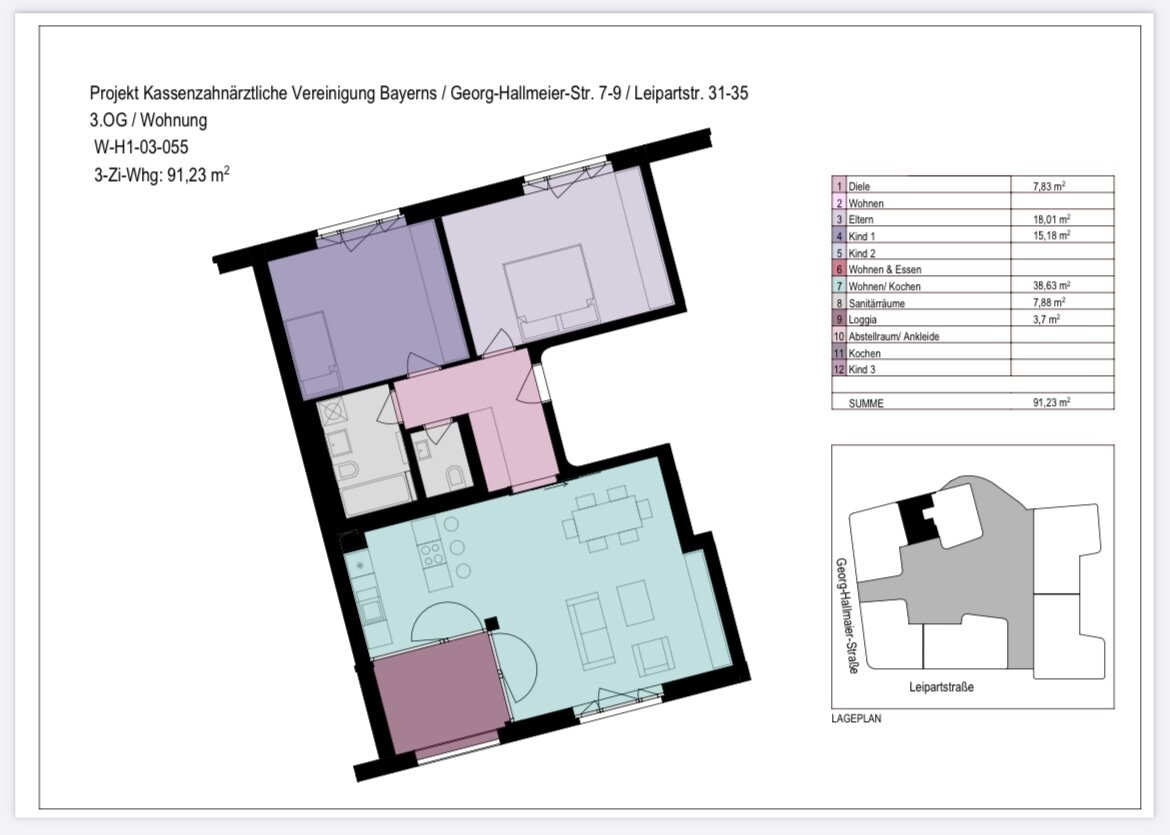 Wohnung zur Miete 2.000 € 3 Zimmer 91 m²<br/>Wohnfläche 3.<br/>Geschoss Leipartstraße 37 Untersendling München 81369