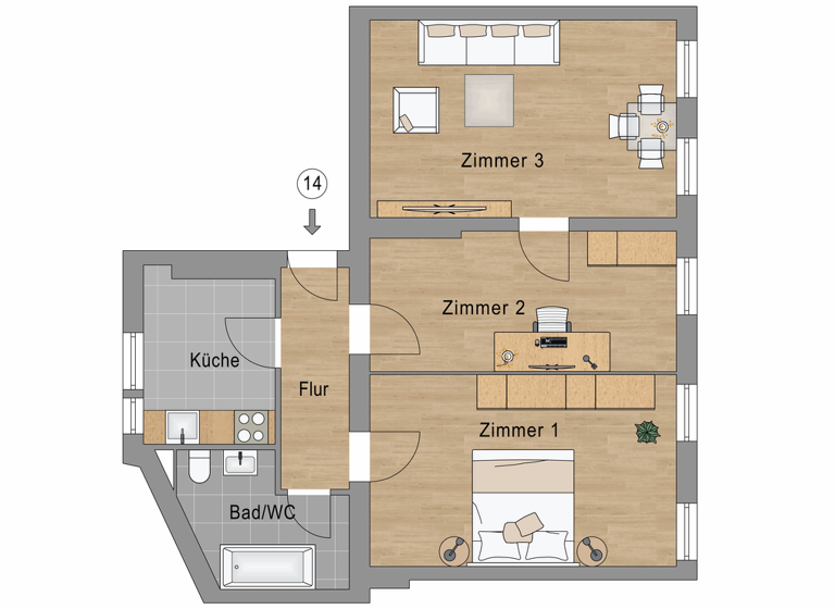 Wohnung zum Kauf provisionsfrei 295.000 € 3 Zimmer 68,3 m² 1. Geschoss Fritz-Reuter-Straße 27a Niederschönhausen Berlin 13156