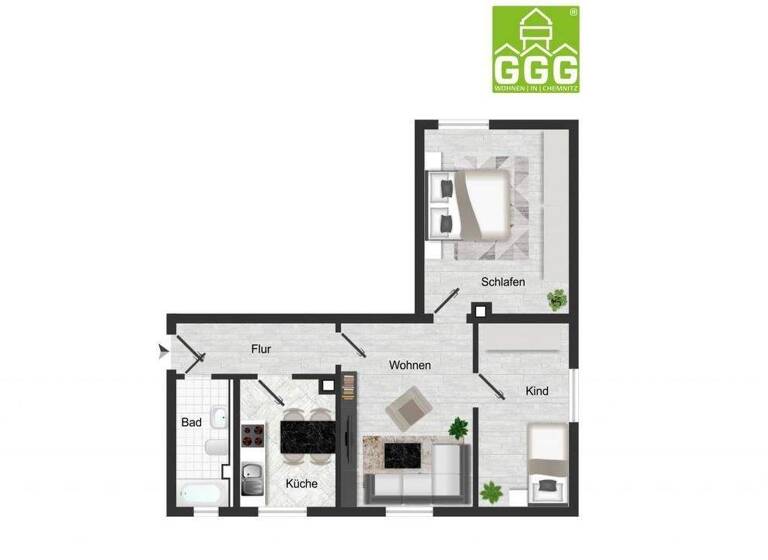 Wohnung zur Miete 285 € 3 Zimmer 50,7 m² 1. Geschoss frei ab 01.04.2026 Bahnstr. 43 Schönau Chemnitz 09116