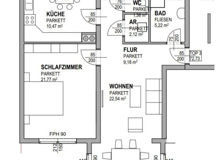 Wohnung zum Kauf 249.000 € 2 Zimmer 72,7 m² 1. Geschoss Gmunden 4810