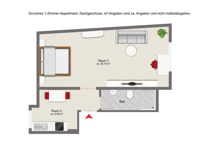 Studio zur Miete 370 € 1 Zimmer 42,9 m² frei ab 15.04.2026 Haidenhof-Süd Passau 94032