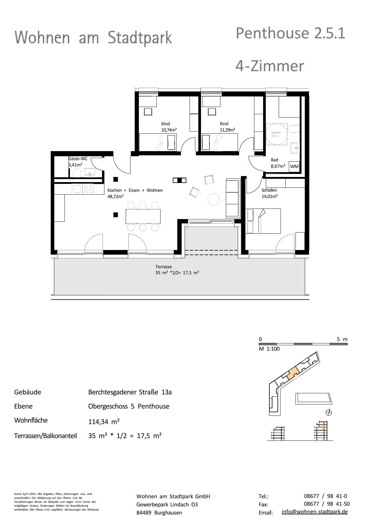 Penthouse zum Kauf provisionsfrei als Kapitalanlage geeignet 761.000 € 4 Zimmer 114,3 m²<br/>Wohnfläche Berchtesgadener Straße 13a Burghausen Burghausen 84489