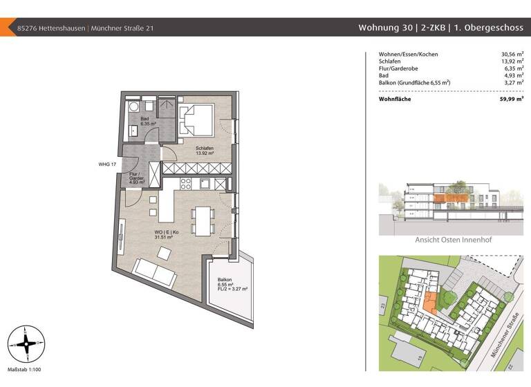 Wohnung zum Kauf - Erstbezug provisionsfrei 379.000 € 2 Zimmer 60 m² 2. Geschoss Münchner Straße 21 Reisgang Pfaffenhofen an der Ilm 85276