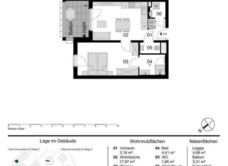 Wohnung zum Kauf - Erstbezug 440.000 € 2 Zimmer 46,5 m² 2. Geschoss Obere Donaustraße 23 Wien 1020