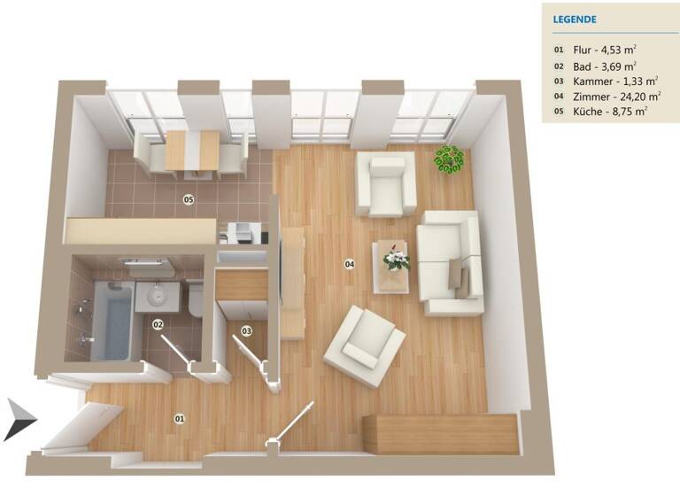 Wohnung zum Kauf 204.600 € 1 Zimmer 42,5 m²<br/>Wohnfläche 4.<br/>Geschoss Wittstocker Straße 10 Moabit Berlin 10553