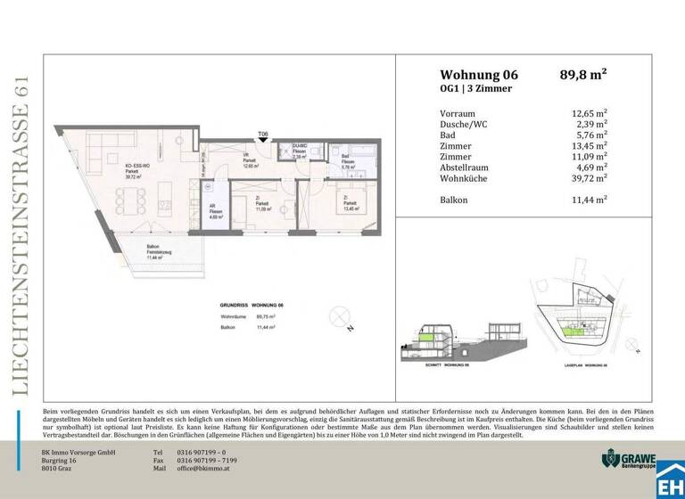 Wohnung zum Kauf - Erstbezug 598.500 € 3 Zimmer 89,8 m² 1. Geschoss Liechtensteinstraße Brunn am Gebirge 2345