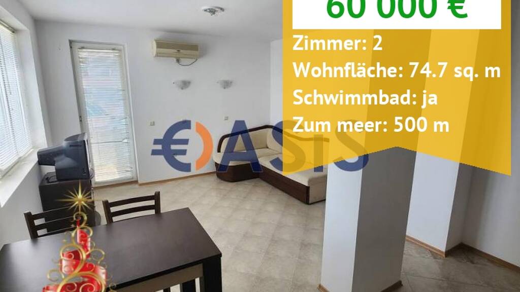 Studio zum Kauf provisionsfrei 60.000 € 2 Zimmer 75 m² 3. Geschoss Sunny Beach
