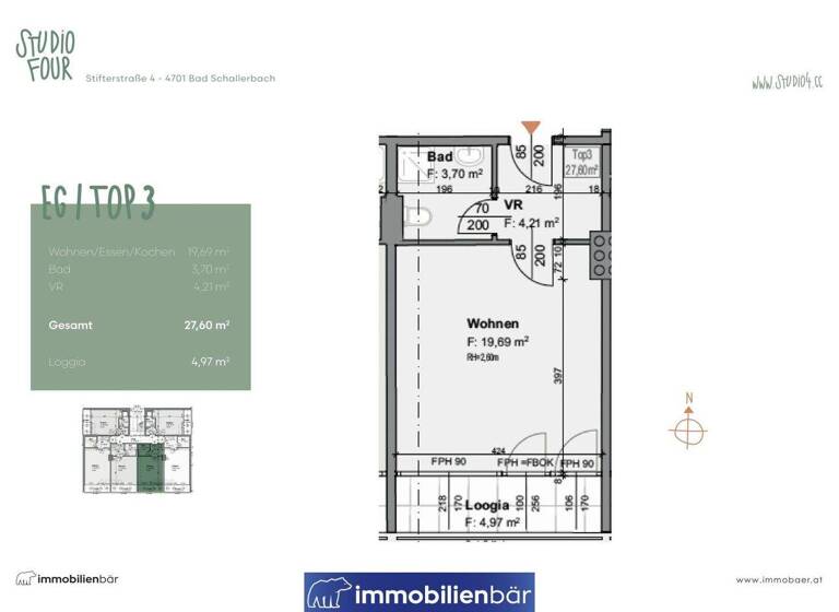 Studio zur Miete 726 € 1 Zimmer 32,9 m² Stifterstraße 4 Bad Schallerbach 4701
