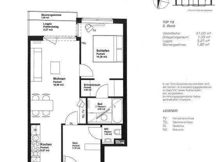 Wohnung zur Miete 812 € 2 Zimmer 51 m² 3. Geschoss Gumpendorferstraße Wien 1060