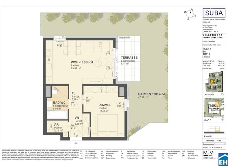 Wohnung zum Kauf - Erstbezug 285.000 € 2 Zimmer 52,5 m² EG Steindlstraße Krems an der Donau 3500