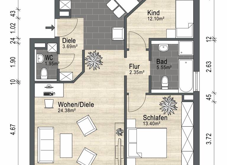 Wohnung zum Kauf 280.000 € 3 Zimmer 84 m²<br/>Wohnfläche 1.<br/>Geschoss Gelnhausen Gelnhausen 63571