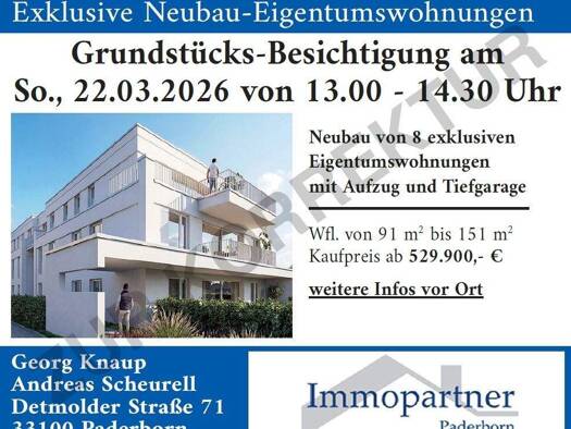Wohnung zum Kauf - Erstbezug provisionsfrei 529.900 € 3 Zimmer 91,4 m² 1. Geschoss Schorlemerstrasse 5 Kernstadt Paderborn 33098