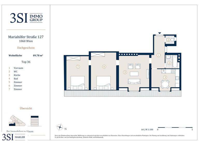 Wohnung zum Kauf 549.000 € 3 Zimmer 89,8 m² 5. Geschoss Mariahilfer Straße 127 Wien 1060