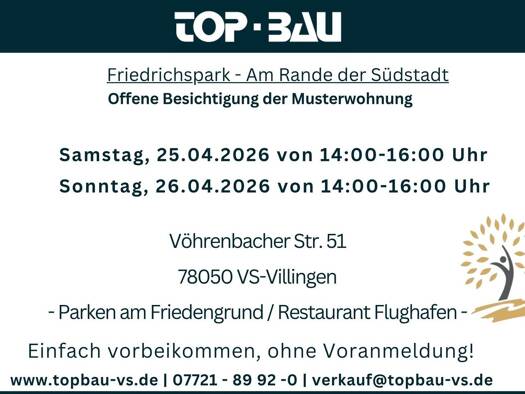 Wohnung zum Kauf - Neubau provisionsfrei 301.300 € 2 Zimmer 58,9 m² Vöhrenbacher Straße 47 Villingen Villingen-Schwenningen 78050