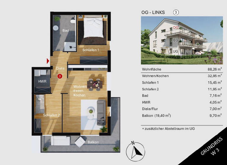 Wohnung zur Miete 1.059 € 3 Zimmer 88,3 m² Knappstr. 25 Häverstädt Minden 32429
