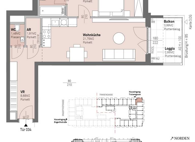 Wohnung zum Kauf - Erstbezug 331.200 € 2 Zimmer 52,9 m² 2. Geschoss frei ab 30.06.2028 Traisengasse 20-22 Wien 1200