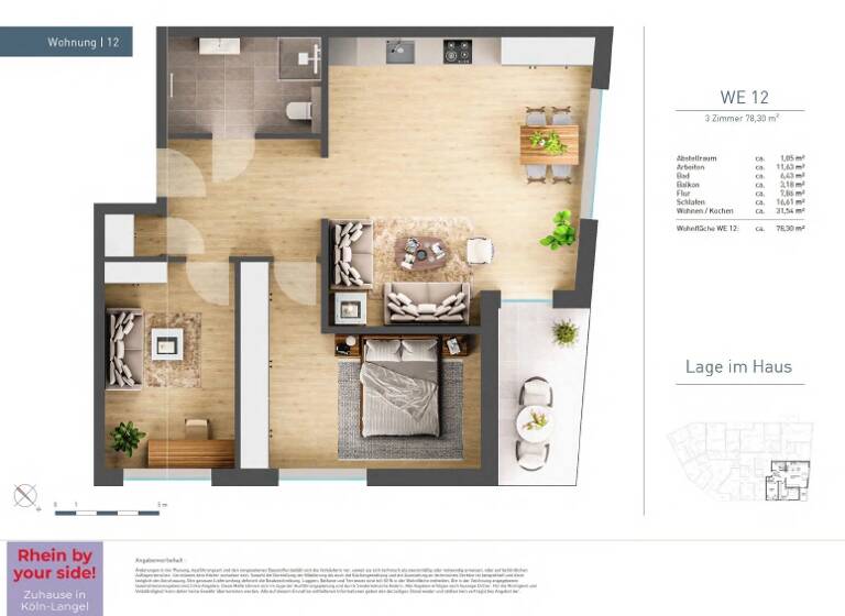 Wohnung zum Kauf provisionsfrei 519.900 € 3 Zimmer 78,3 m²<br/>Wohnfläche 1.<br/>Geschoss Langel Köln 51143