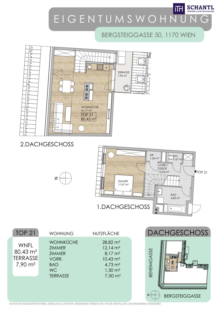 Wohnung zum Kauf 519.000 € 2 Zimmer 80,4 m²<br/>Wohnfläche 4.<br/>Geschoss Bergsteiggasse Wien 1170