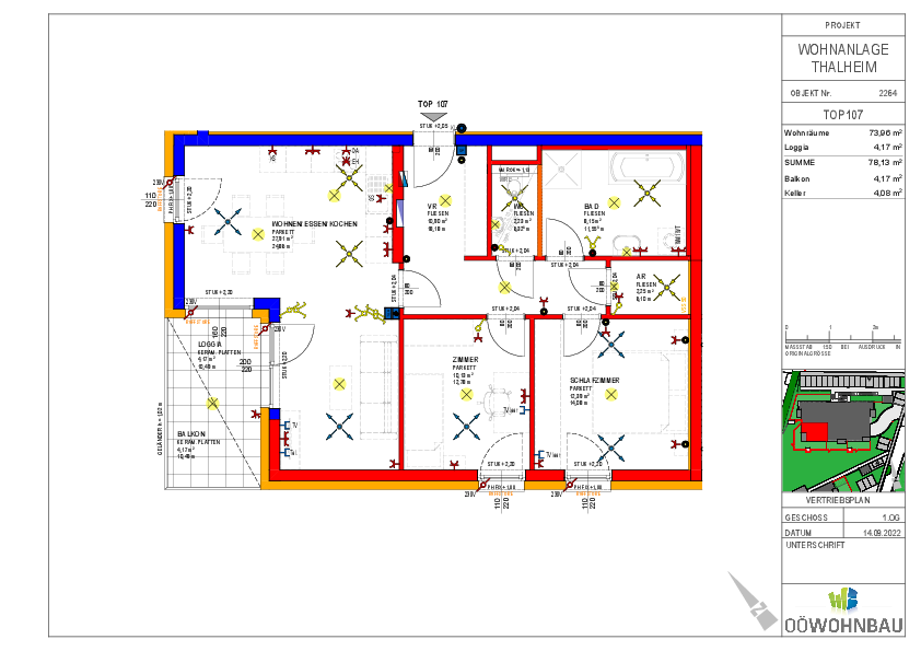 Wohnung zur Miete 858 € 3 Zimmer 74 m²<br/>Wohnfläche 1.<br/>Geschoss Kumpfmühlstraße 1 und 2 Thalheim bei Wels 4600