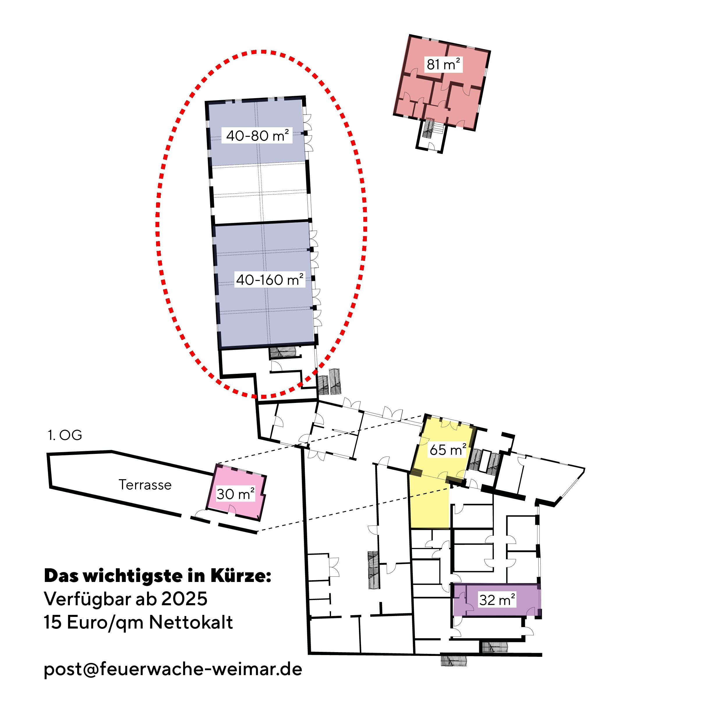 Büro-/Praxisfläche zur Miete provisionsfrei 15 € von 30 m² bis 160 m²<br/>Teilbarkeit Erfurterstraße 37 Westvorstadt Weimar 99423